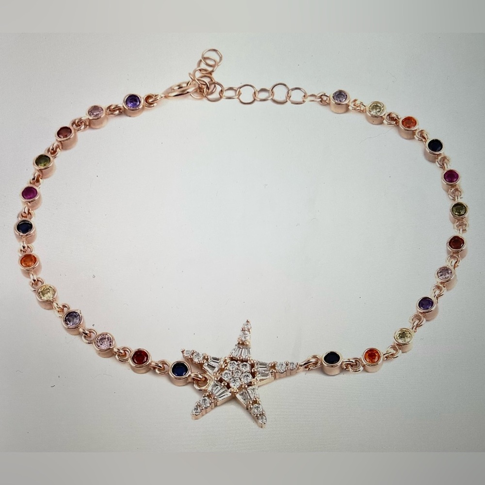 Simulated Multicolor Diamond Star Link Bracelet